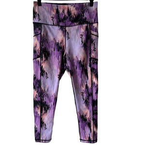REEBOK Women's Pants Purple Small S High Rise Capri Workout Leggings Mix It Up
